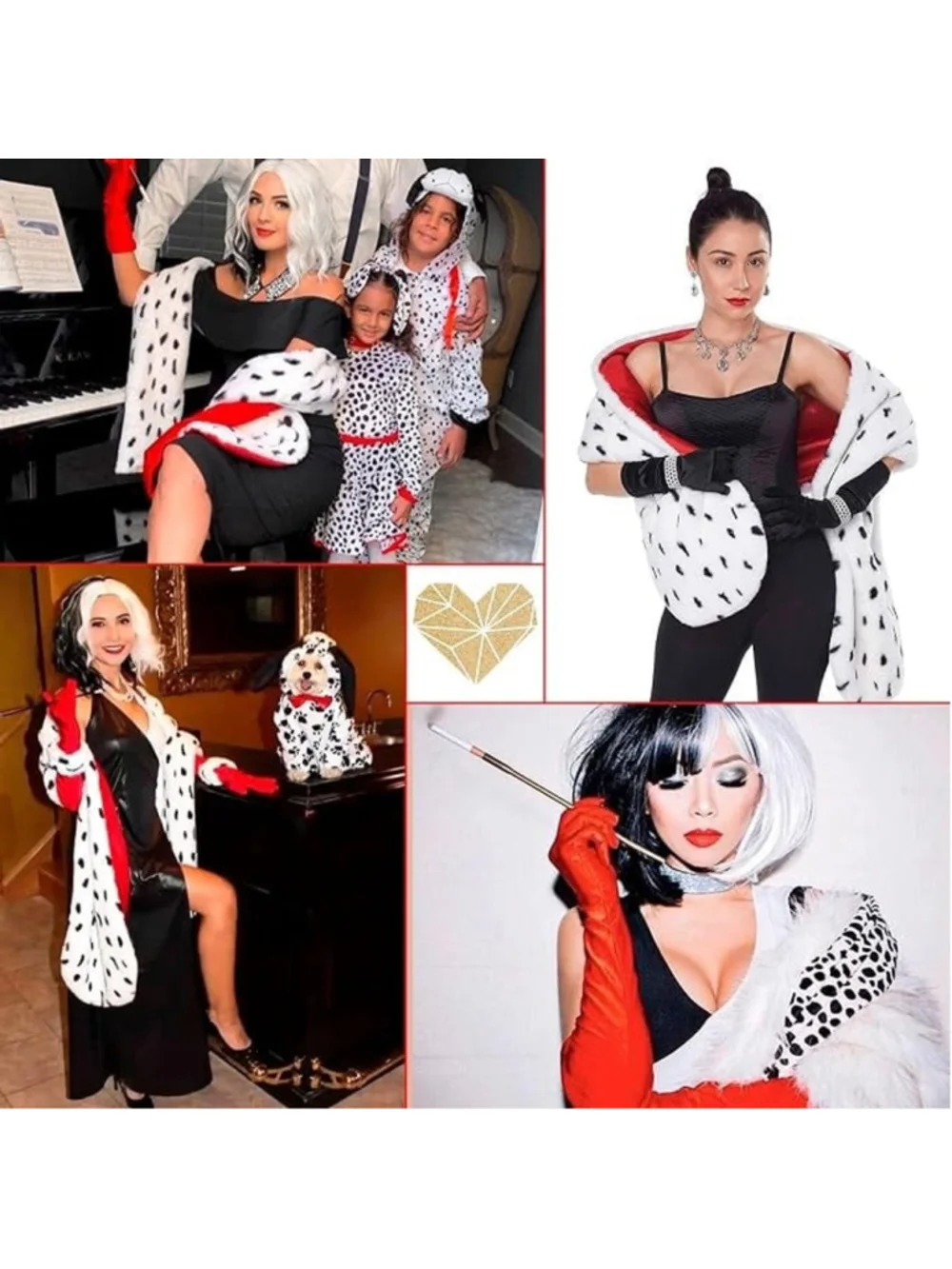 Dalmatian Halloween Cruelllaa Costume Women Faux Stole Accessories NEW